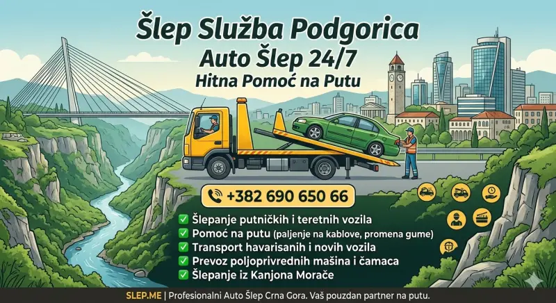 🚨 Šlep Služba Podgorica 24/7 | [Dolazak < 30 min] Auto Šlep | Pomoć na Putu